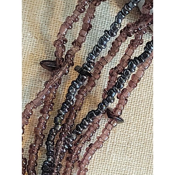Vintage Deep Purple Amethyst Chip & Seed Bead Choker Multi Strand Necklace - Picture 4 of 8